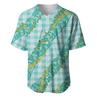 Hawaii Jade Vine Lei Baseball Jersey Aloha Palaka Motif - Turquoise LT14 Turquoise - Polynesian Pride
