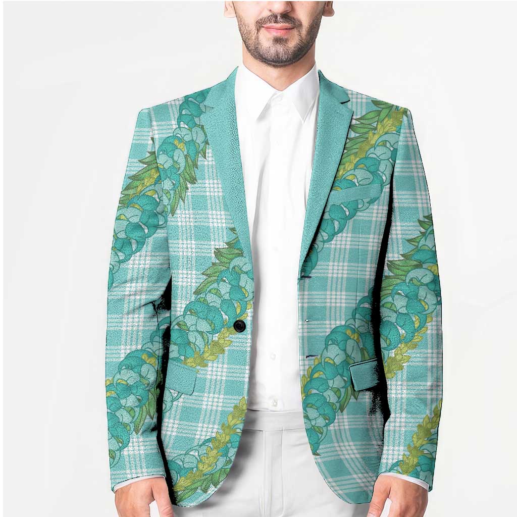 Hawaii Jade Vine Lei Blazer Aloha Palaka Motif - Turquoise LT14 - Polynesian Pride