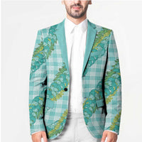 Hawaii Jade Vine Lei Blazer Aloha Palaka Motif - Turquoise LT14 - Polynesian Pride