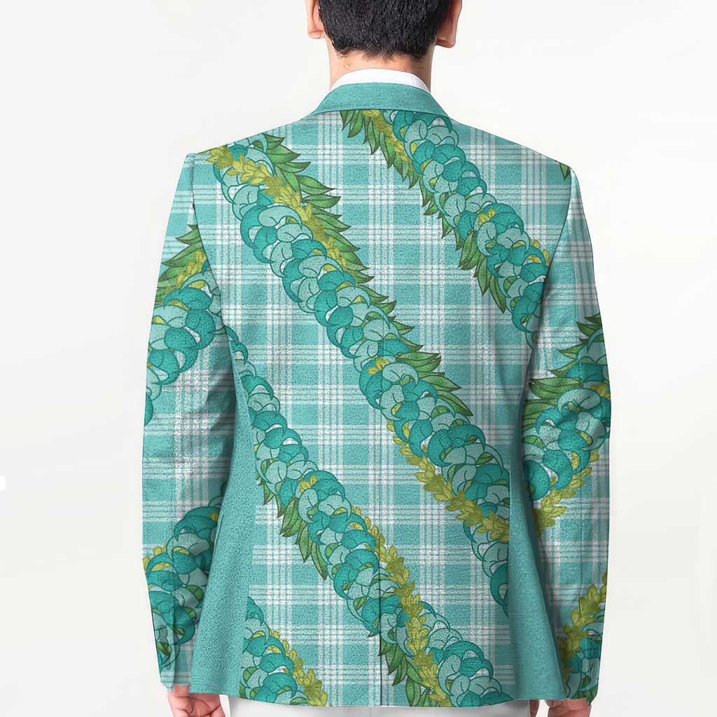 Hawaii Jade Vine Lei Blazer Aloha Palaka Motif - Turquoise LT14 - Polynesian Pride