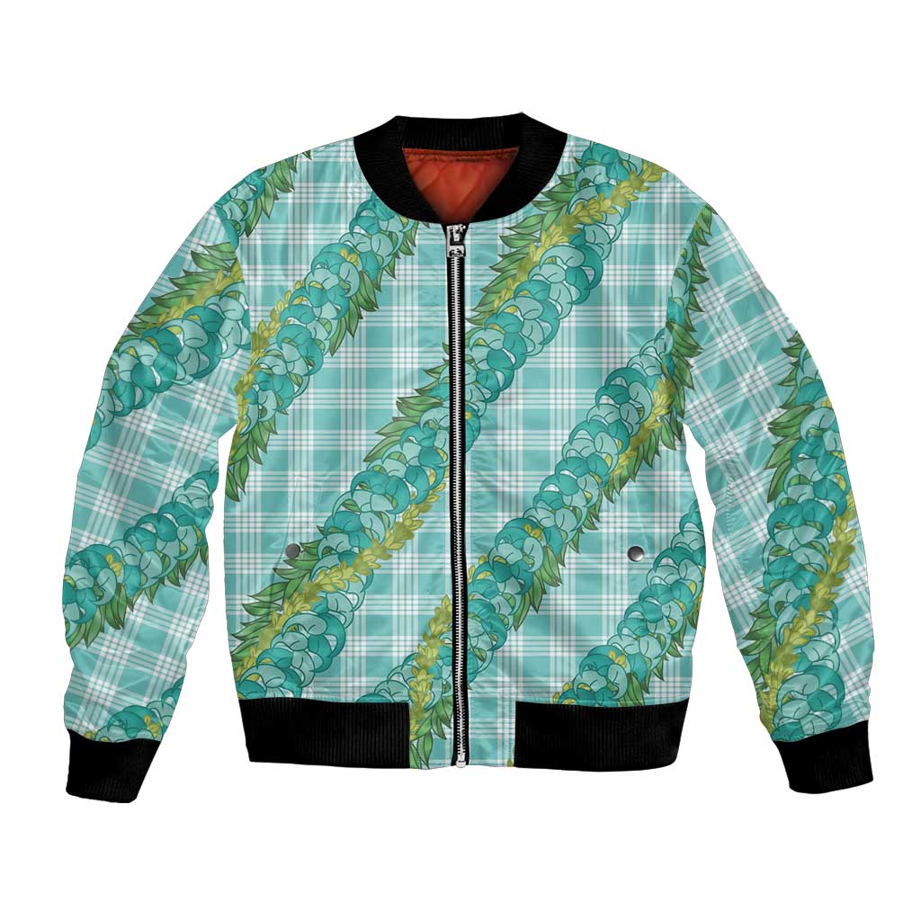 Hawaii Jade Vine Lei Bomber Jacket Aloha Palaka Motif - Turquoise LT14 Unisex Turquoise - Polynesian Pride