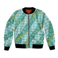Hawaii Jade Vine Lei Bomber Jacket Aloha Palaka Motif - Turquoise LT14 Unisex Turquoise - Polynesian Pride