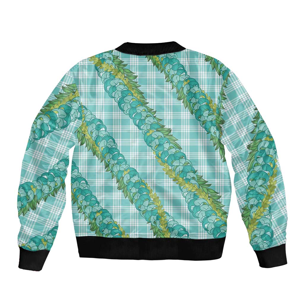 Hawaii Jade Vine Lei Bomber Jacket Aloha Palaka Motif - Turquoise LT14 - Polynesian Pride