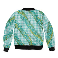 Hawaii Jade Vine Lei Bomber Jacket Aloha Palaka Motif - Turquoise LT14 - Polynesian Pride