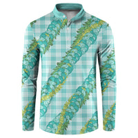 Hawaii Jade Vine Lei Button Sweatshirt Aloha Palaka Motif - Turquoise LT14 Turquoise - Polynesian Pride