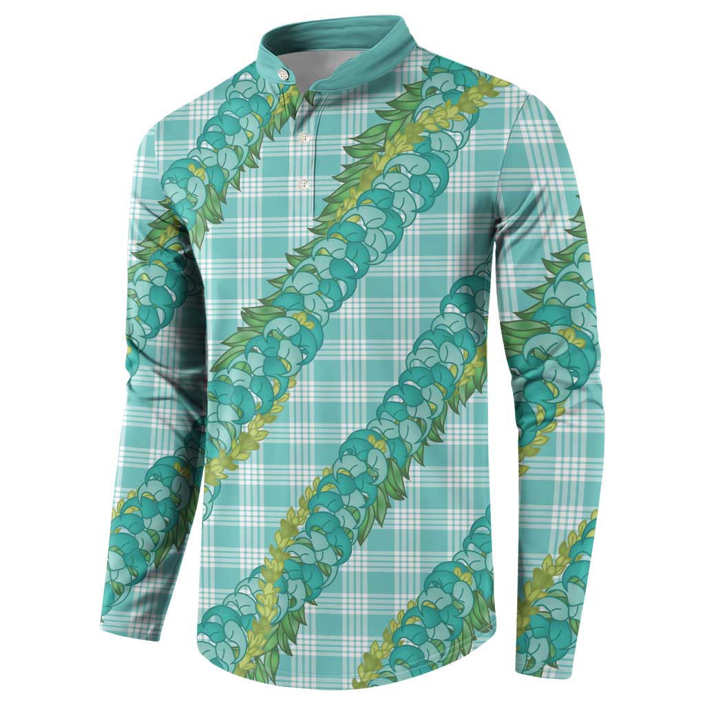 Hawaii Jade Vine Lei Button Sweatshirt Aloha Palaka Motif - Turquoise LT14 - Polynesian Pride