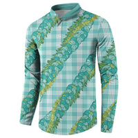 Hawaii Jade Vine Lei Button Sweatshirt Aloha Palaka Motif - Turquoise LT14 - Polynesian Pride