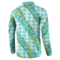 Hawaii Jade Vine Lei Button Sweatshirt Aloha Palaka Motif - Turquoise LT14 - Polynesian Pride