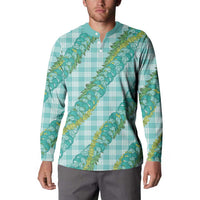 Hawaii Jade Vine Lei Button Sweatshirt Aloha Palaka Motif - Turquoise LT14 - Polynesian Pride