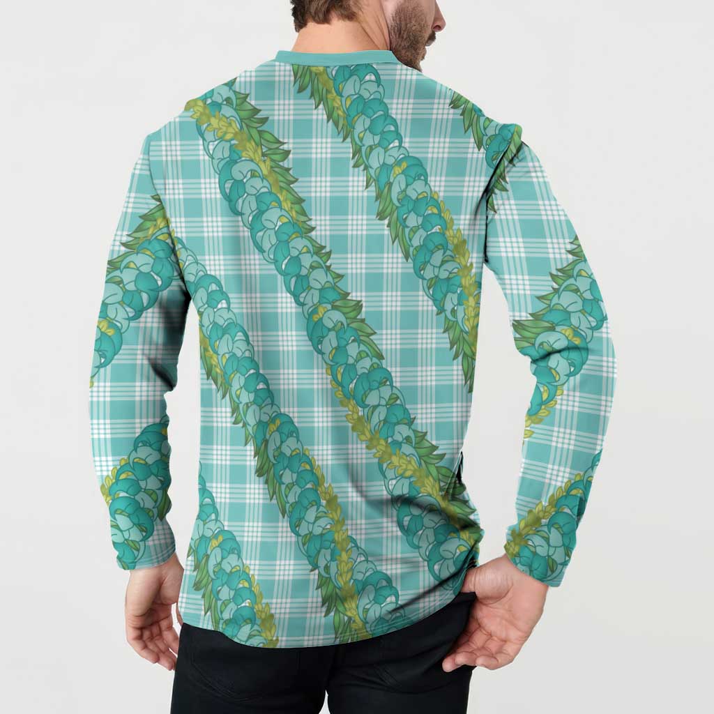 Hawaii Jade Vine Lei Button Sweatshirt Aloha Palaka Motif - Turquoise LT14 - Polynesian Pride