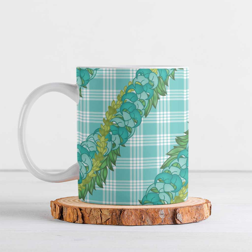 Hawaii Jade Vine Lei Ceramic Mug Aloha Palaka Motif - Turquoise LT14 Turquoise - Polynesian Pride