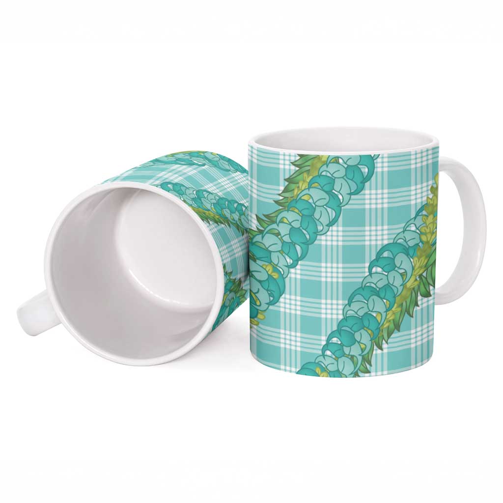 Hawaii Jade Vine Lei Ceramic Mug Aloha Palaka Motif - Turquoise LT14 - Polynesian Pride