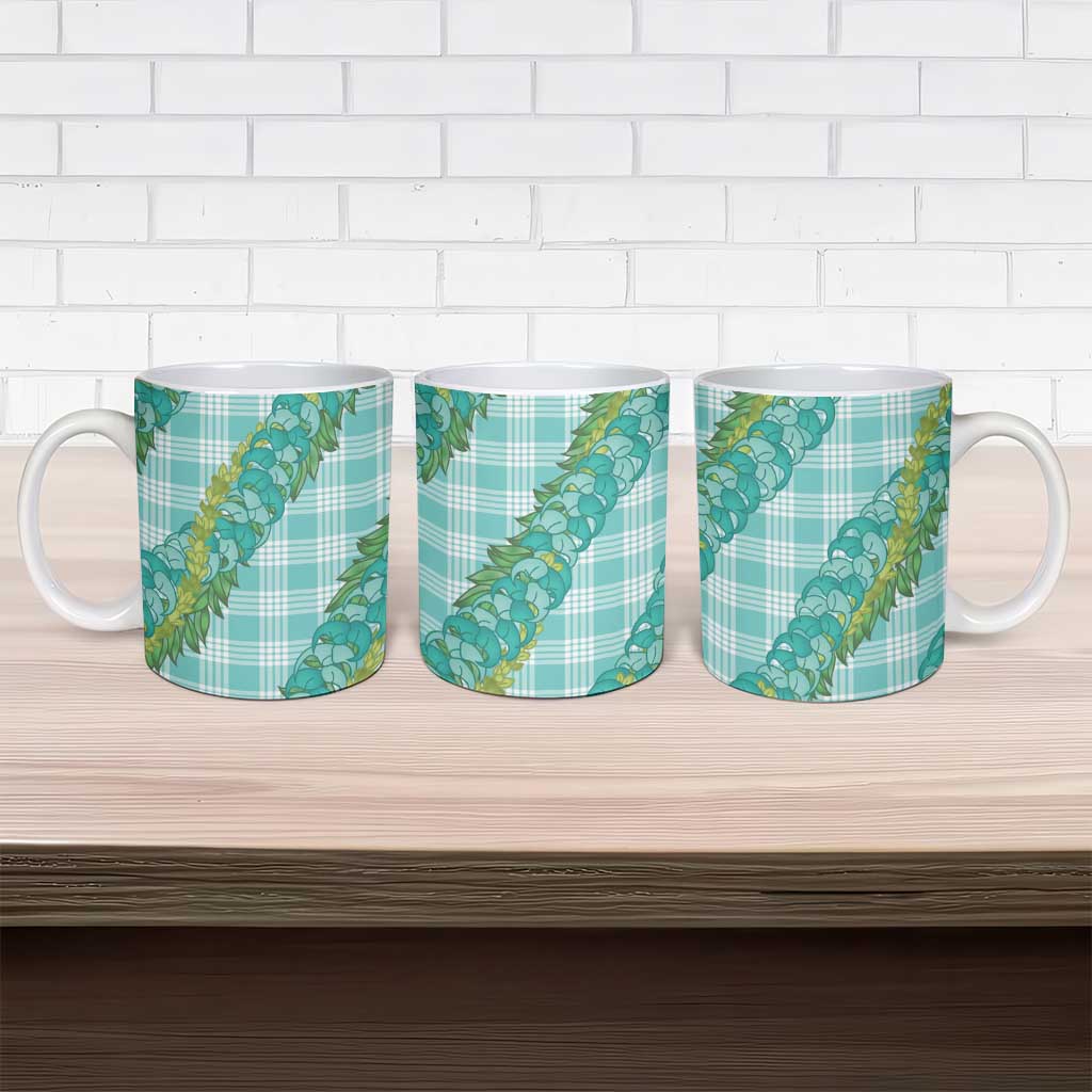 Hawaii Jade Vine Lei Ceramic Mug Aloha Palaka Motif - Turquoise LT14 - Polynesian Pride