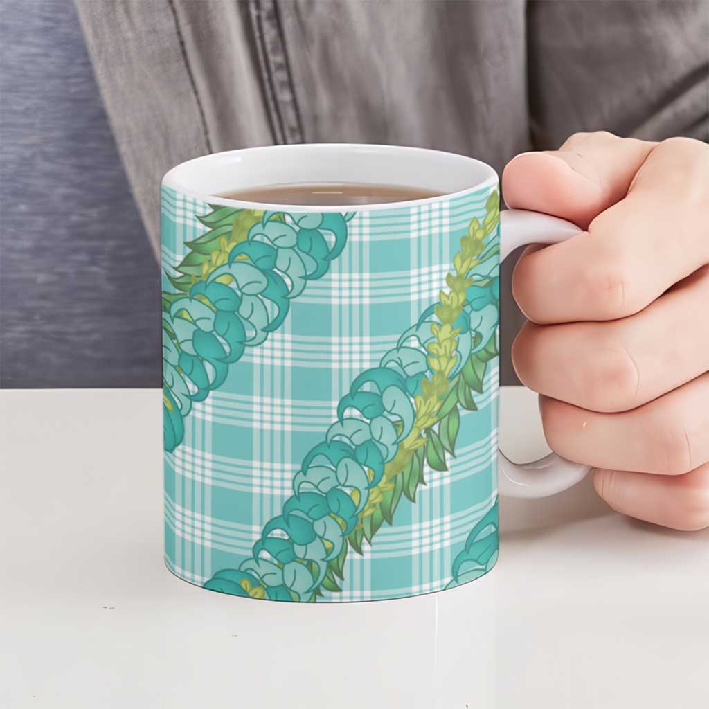 Hawaii Jade Vine Lei Ceramic Mug Aloha Palaka Motif - Turquoise LT14 - Polynesian Pride