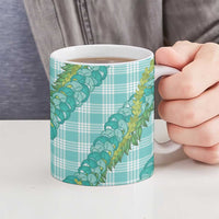 Hawaii Jade Vine Lei Ceramic Mug Aloha Palaka Motif - Turquoise LT14 - Polynesian Pride
