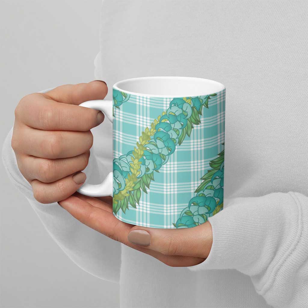 Hawaii Jade Vine Lei Ceramic Mug Aloha Palaka Motif - Turquoise LT14 - Polynesian Pride