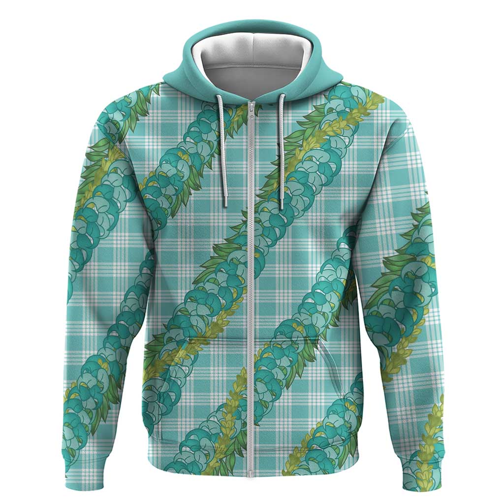 Hawaii Jade Vine Lei Hoodie Aloha Palaka Motif - Turquoise LT14 Zip Hoodie Turquoise - Polynesian Pride
