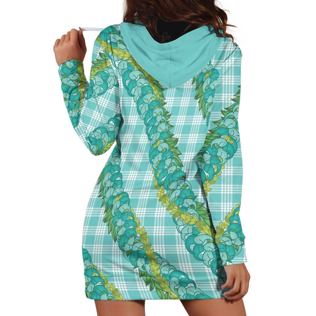 Hawaii Jade Vine Lei Hoodie Dress Aloha Palaka Motif - Turquoise LT14 - Polynesian Pride