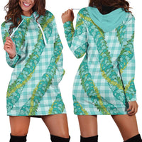 Hawaii Jade Vine Lei Hoodie Dress Aloha Palaka Motif - Turquoise LT14 - Polynesian Pride