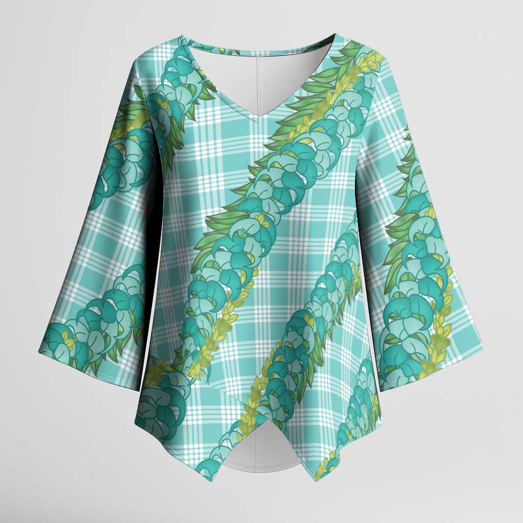 Hawaii Jade Vine Lei Kimono Sleeve Blouse Aloha Palaka Motif - Turquoise LT14 Female Turquoise - Polynesian Pride