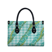 Hawaii Jade Vine Lei Leather Bag Aloha Palaka Motif - Turquoise LT14 - Polynesian Pride