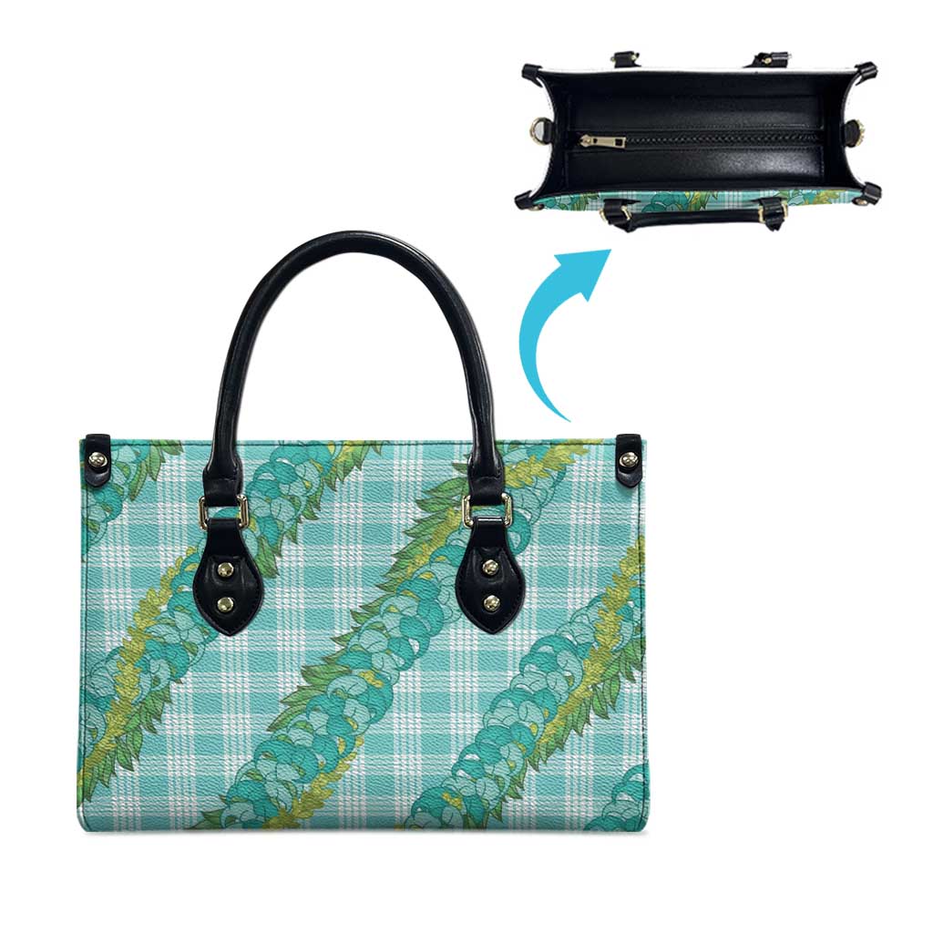 Hawaii Jade Vine Lei Leather Bag Aloha Palaka Motif - Turquoise LT14 - Polynesian Pride