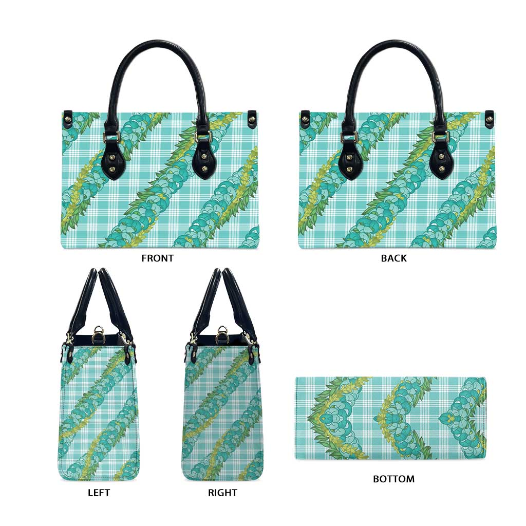 Hawaii Jade Vine Lei Leather Bag Aloha Palaka Motif - Turquoise LT14 - Polynesian Pride