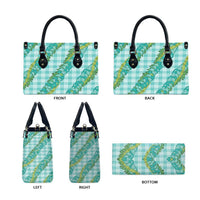 Hawaii Jade Vine Lei Leather Bag Aloha Palaka Motif - Turquoise LT14 - Polynesian Pride