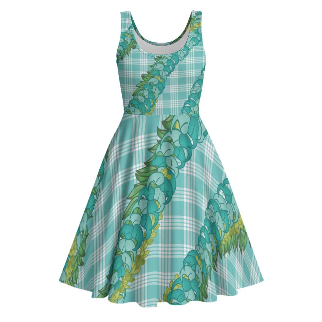 Hawaii Jade Vine Lei Midi Dress Aloha Palaka Motif - Turquoise LT14 Turquoise - Polynesian Pride