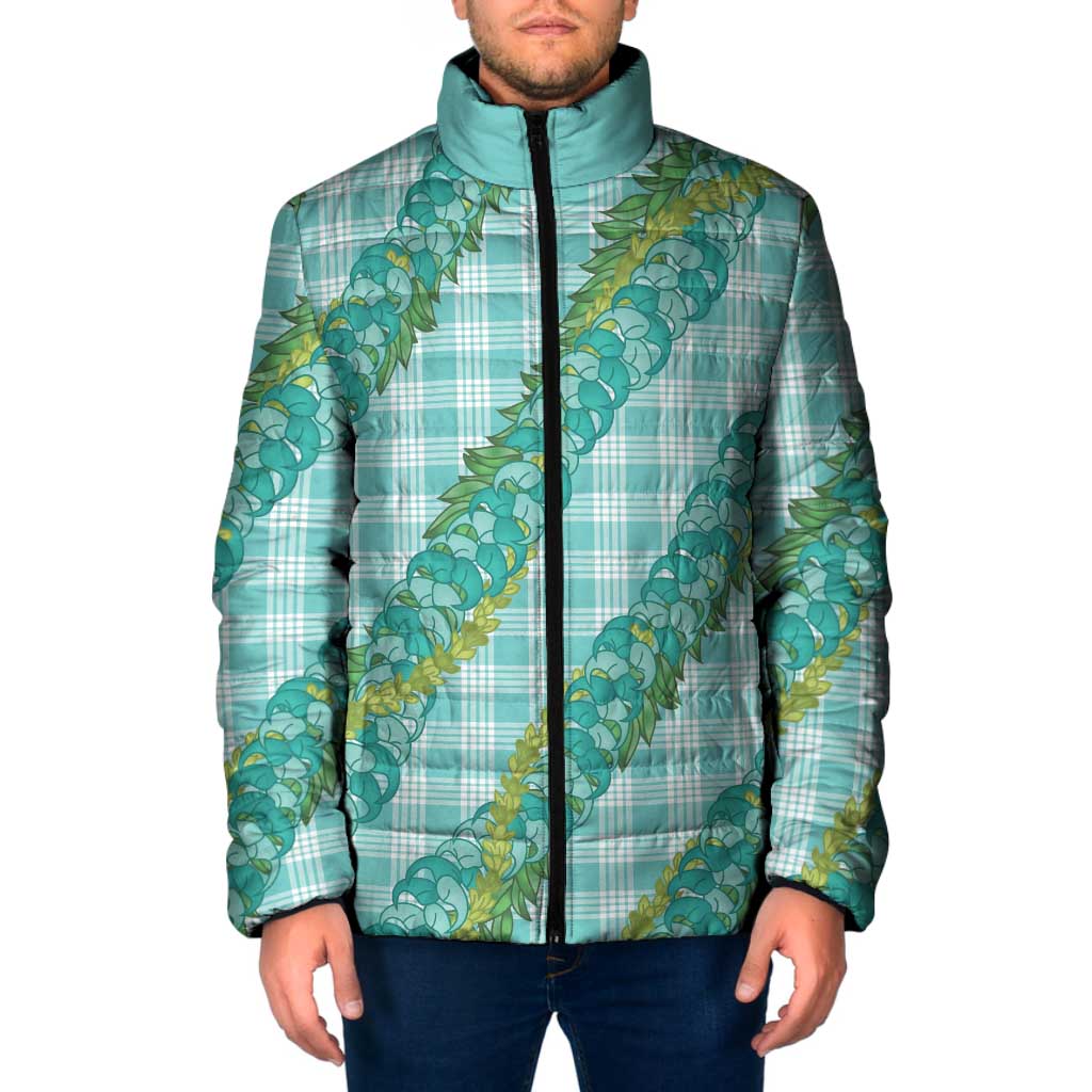 Hawaii Jade Vine Lei Padded Jacket Aloha Palaka Motif - Turquoise LT14 Men Turquoise - Polynesian Pride