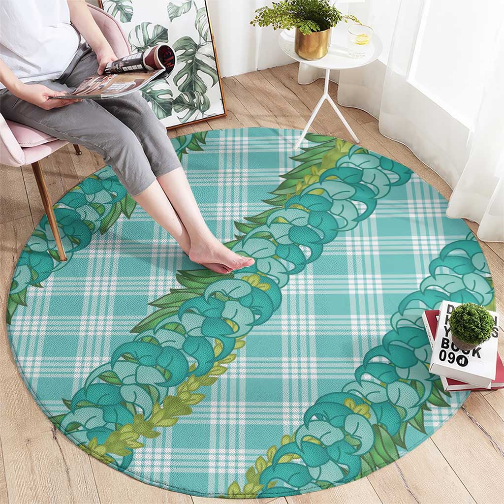 Hawaii Jade Vine Lei Round Carpet Aloha Palaka Motif - Turquoise LT14 - Polynesian Pride