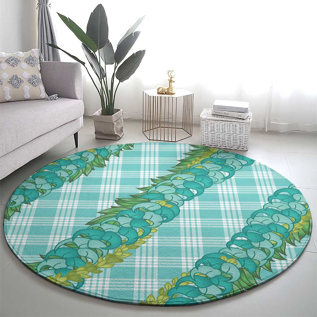 Hawaii Jade Vine Lei Round Carpet Aloha Palaka Motif - Turquoise LT14 - Polynesian Pride