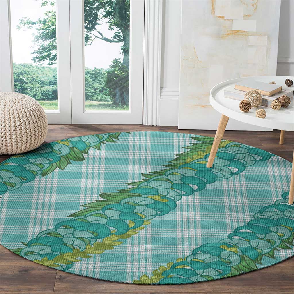 Hawaii Jade Vine Lei Round Carpet Aloha Palaka Motif - Turquoise LT14 - Polynesian Pride