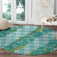Hawaii Jade Vine Lei Round Carpet Aloha Palaka Motif - Turquoise LT14 - Polynesian Pride