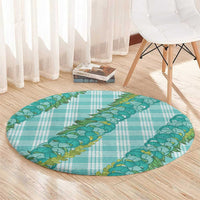 Hawaii Jade Vine Lei Round Carpet Aloha Palaka Motif - Turquoise LT14 - Polynesian Pride