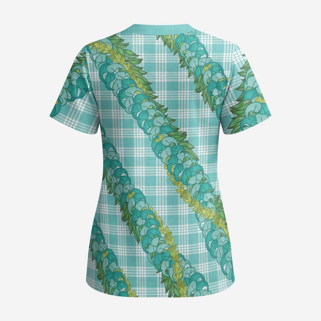 Hawaii Jade Vine Lei Scrub Top Aloha Palaka Motif - Turquoise LT14 - Polynesian Pride