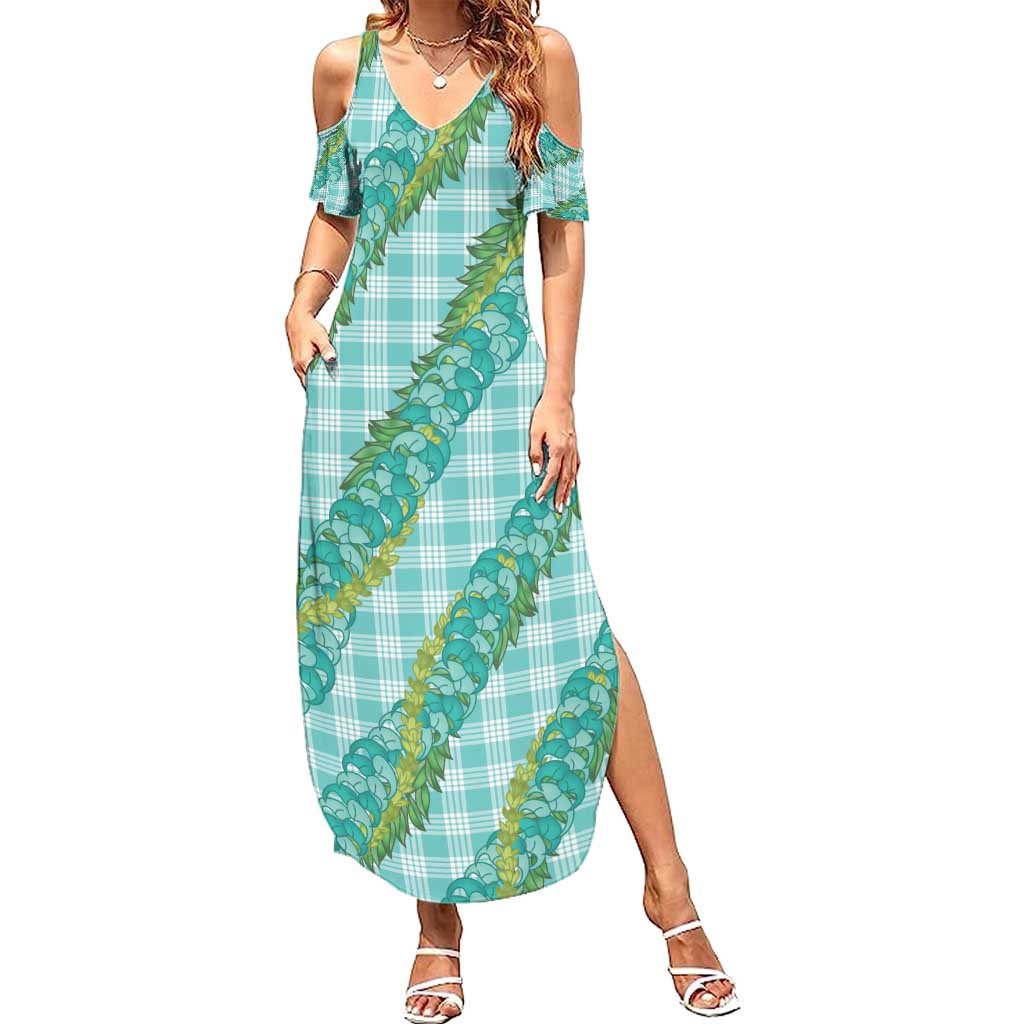 Hawaii Jade Vine Lei Summer Maxi Dress Aloha Palaka Motif - Turquoise LT14 Women Turquoise - Polynesian Pride