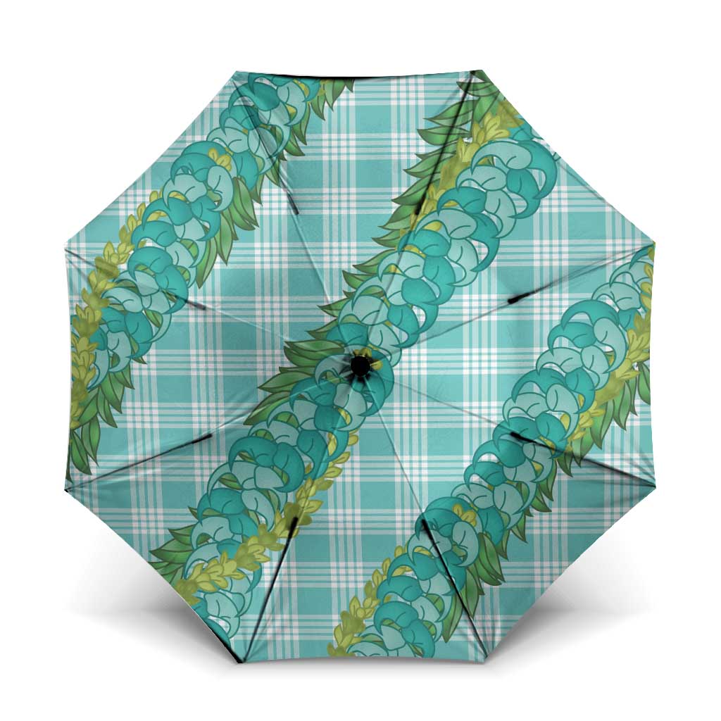 Hawaii Jade Vine Lei Umbrella Aloha Palaka Motif - Turquoise LT14 One Size Folded 11.42 inch Opened Diameter 37.4 inch Turquoise - Polynesian Pride