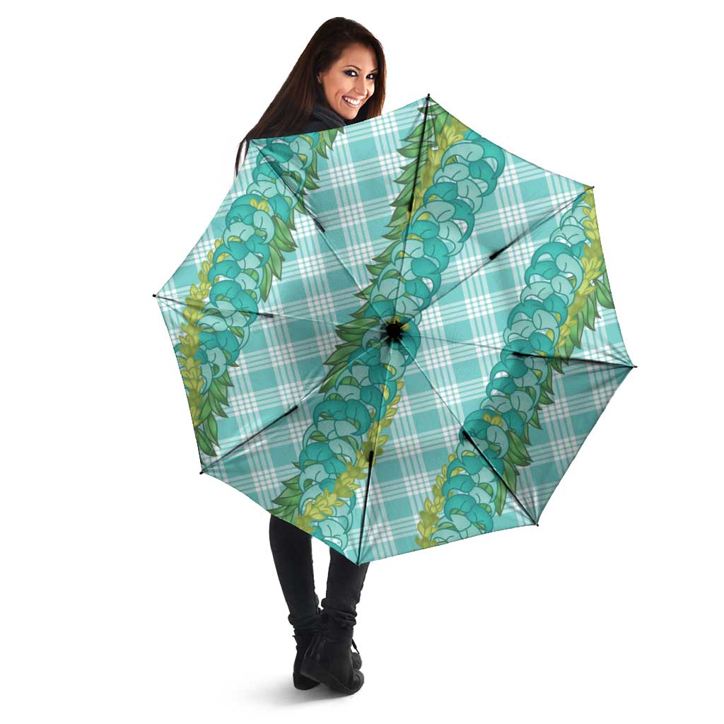 Hawaii Jade Vine Lei Umbrella Aloha Palaka Motif - Turquoise LT14 - Polynesian Pride
