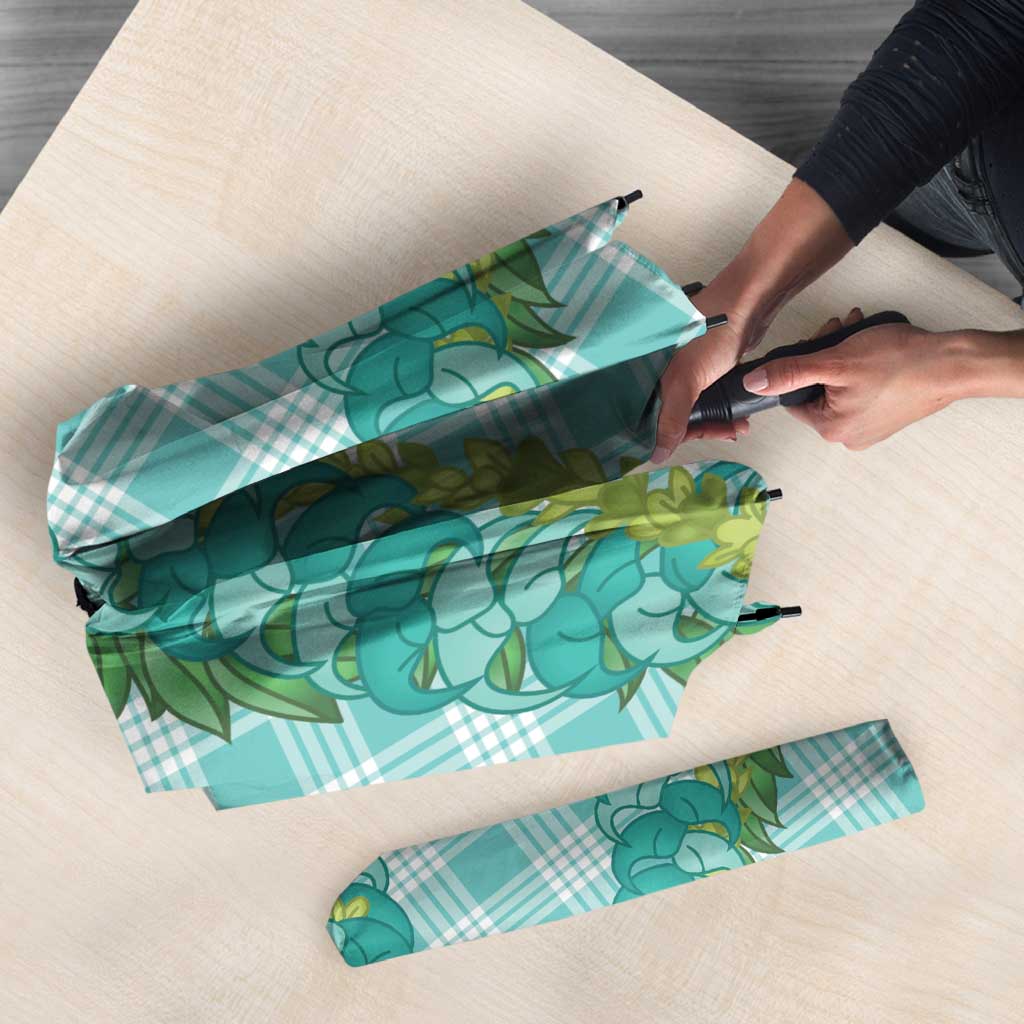 Hawaii Jade Vine Lei Umbrella Aloha Palaka Motif - Turquoise LT14 - Polynesian Pride
