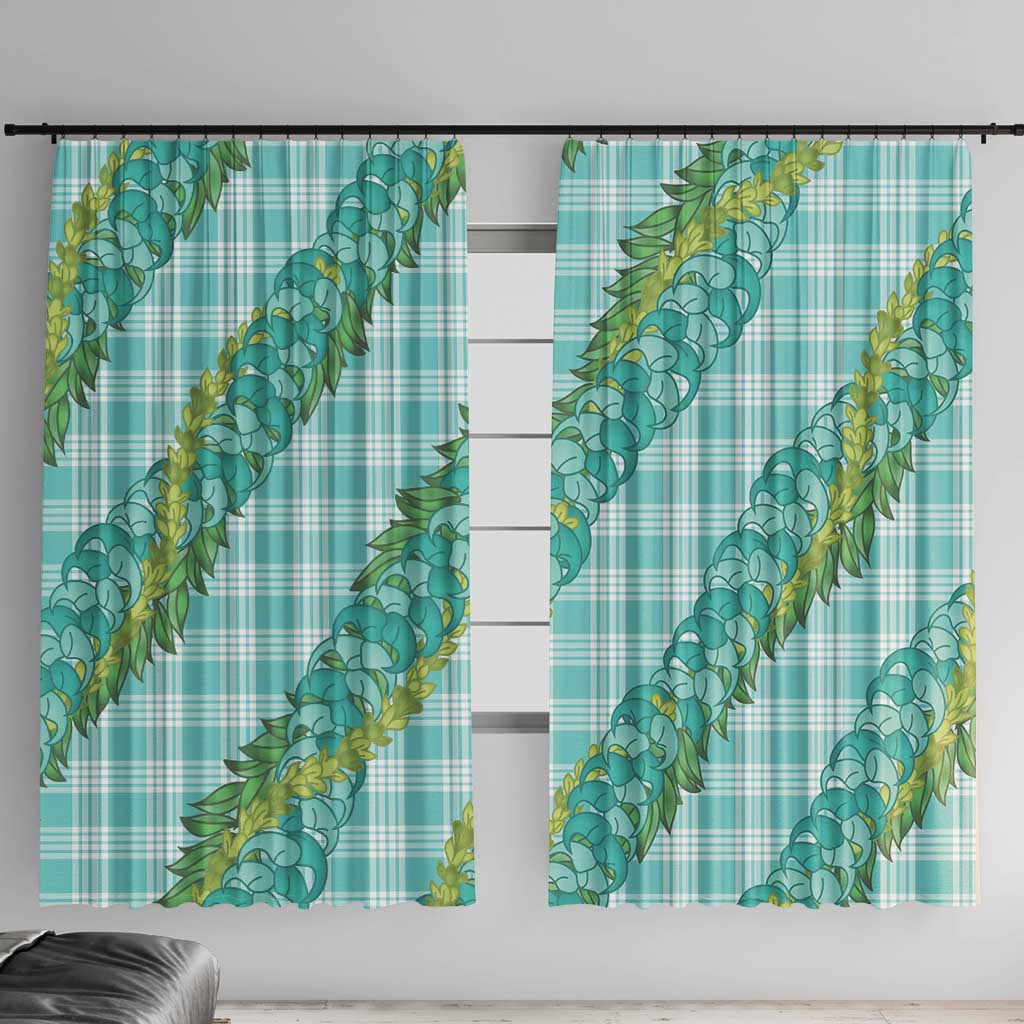 Hawaii Jade Vine Lei Window Curtain Aloha Palaka Motif - Turquoise LT14 With Hooks Turquoise - Polynesian Pride