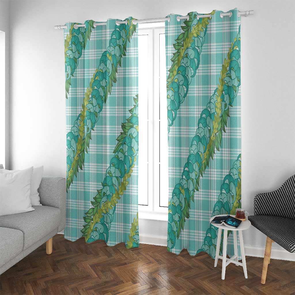 Hawaii Jade Vine Lei Window Curtain Aloha Palaka Motif - Turquoise LT14 With Grommets Turquoise - Polynesian Pride