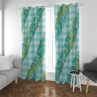 Hawaii Jade Vine Lei Window Curtain Aloha Palaka Motif - Turquoise LT14 With Grommets Turquoise - Polynesian Pride