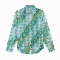 Hawaii Jade Vine Lei Women Casual Shirt Aloha Palaka Motif - Turquoise LT14 - Polynesian Pride
