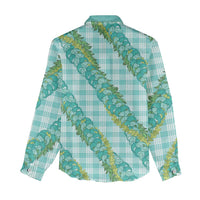 Hawaii Jade Vine Lei Women Casual Shirt Aloha Palaka Motif - Turquoise LT14 - Polynesian Pride
