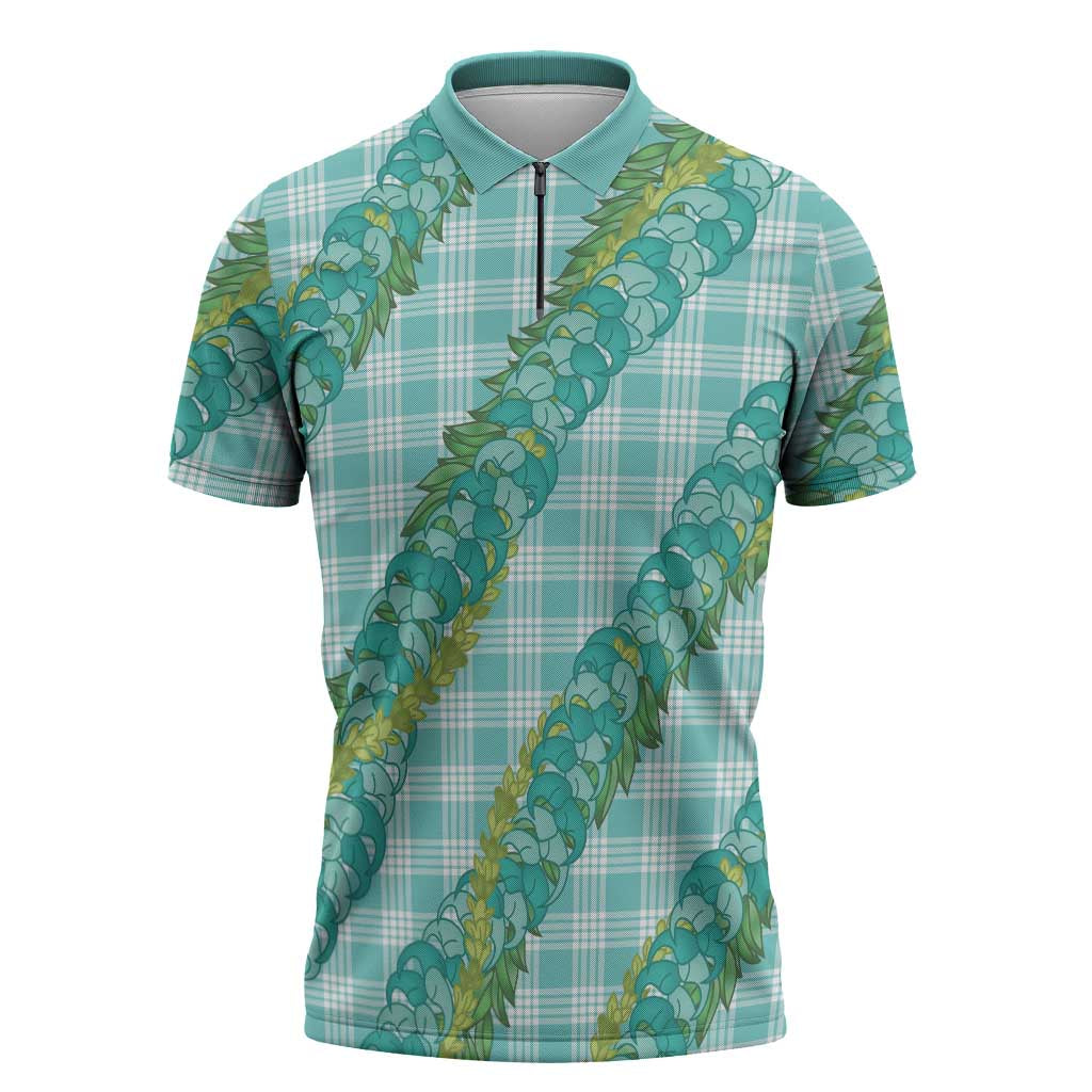 Hawaii Jade Vine Lei Zipper Polo Shirt Aloha Palaka Motif - Turquoise LT14 Turquoise - Polynesian Pride