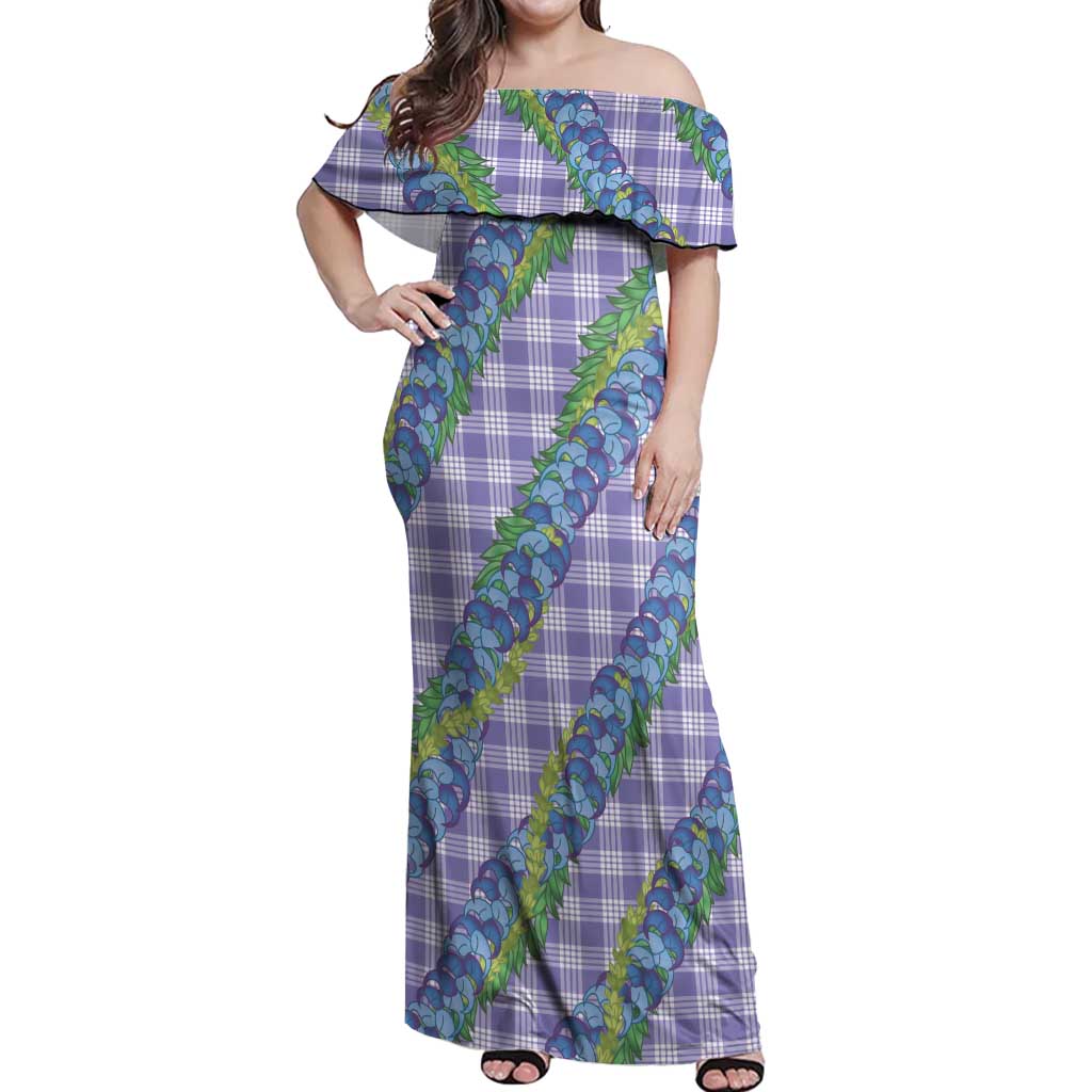 Hawaii Jade Vine Lei Off Shoulder Maxi Dress Aloha Palaka Motif - Purple LT14 Women Purple - Polynesian Pride