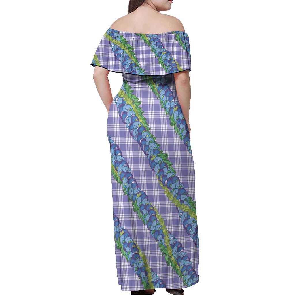 Hawaii Jade Vine Lei Off Shoulder Maxi Dress Aloha Palaka Motif - Purple LT14 - Polynesian Pride