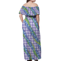 Hawaii Jade Vine Lei Off Shoulder Maxi Dress Aloha Palaka Motif - Purple LT14 - Polynesian Pride