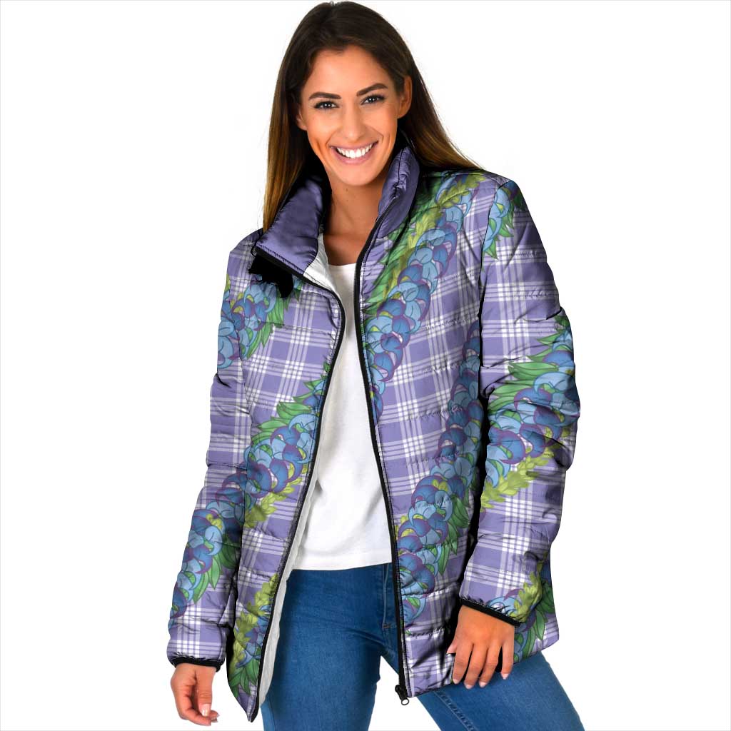 Hawaii Jade Vine Lei Padded Jacket Aloha Palaka Motif - Purple LT14 Women Purple - Polynesian Pride